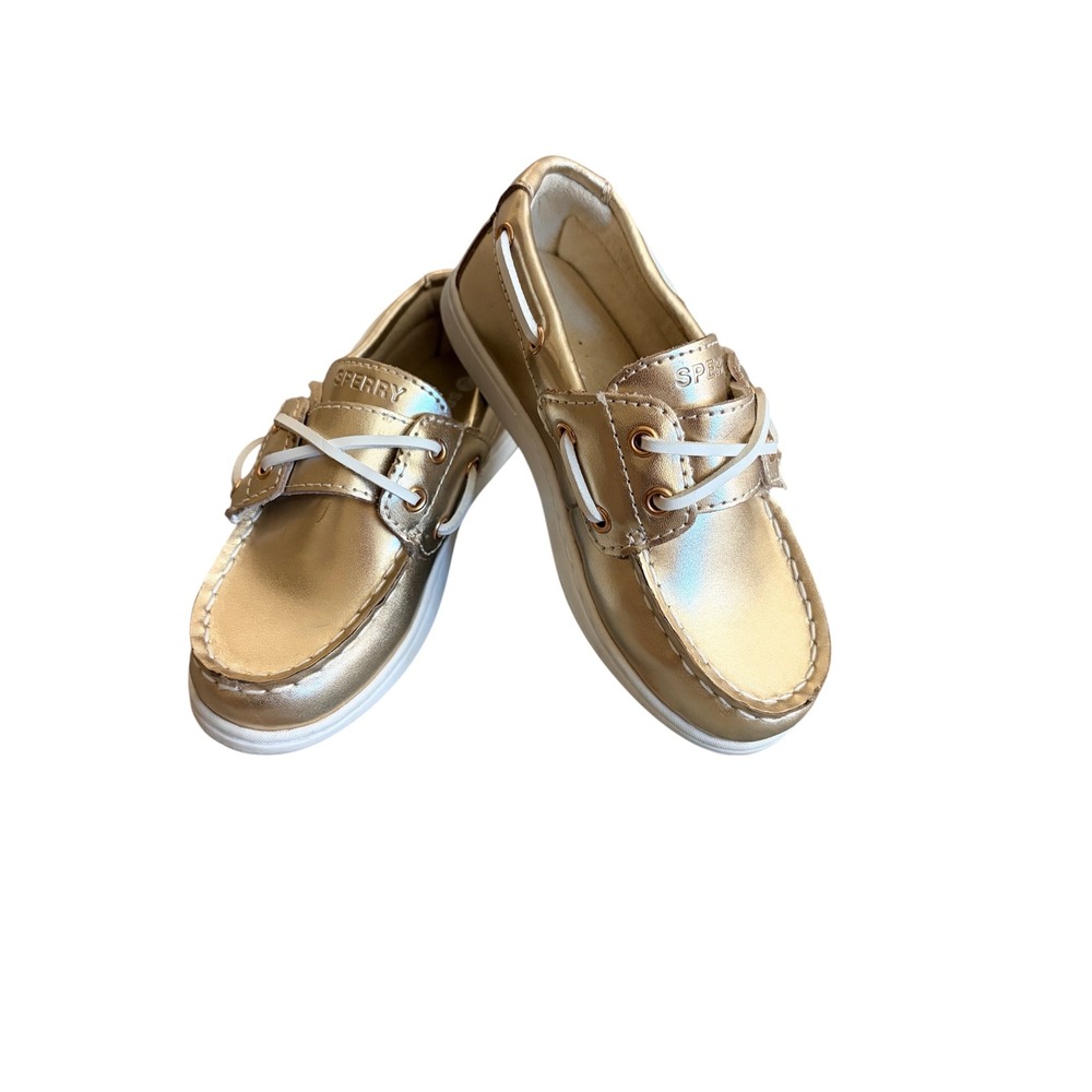 Sperry Kids Authentic Original 2-Eye Metallic Gold Champagne Boat Shoes Size 9